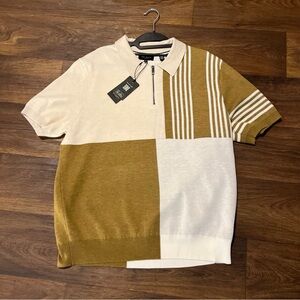 Ted Baker London 100% Wool 1/4 Zip Sweater Shirt Short Sleeve Size 4 London